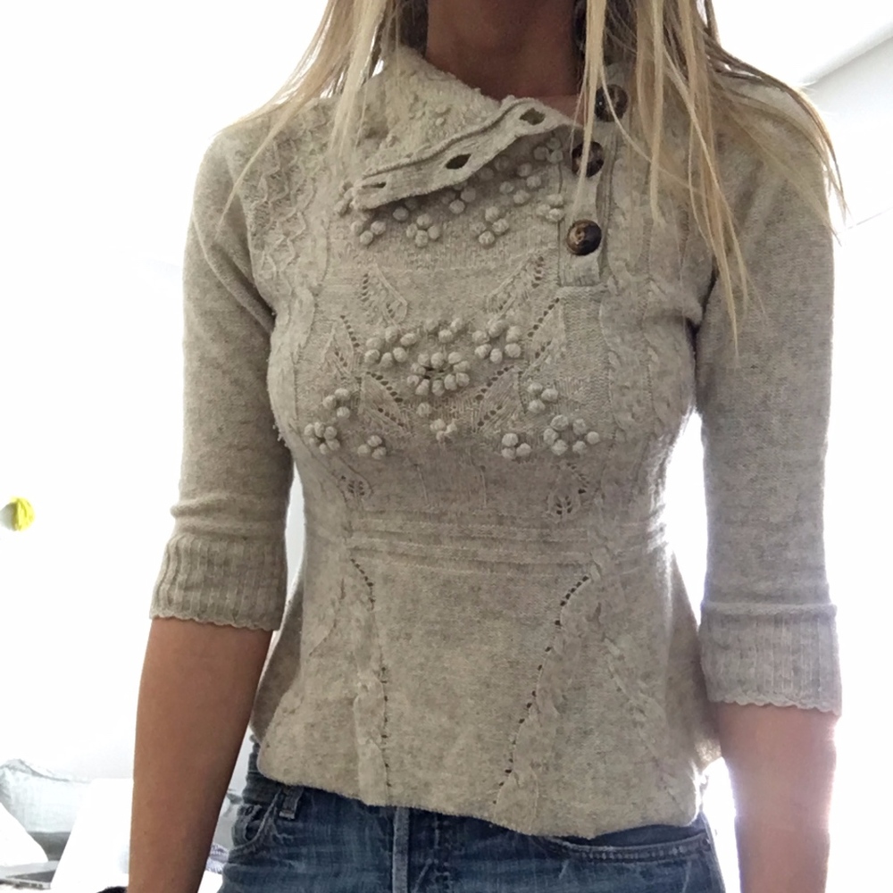 Anthropologie Moth 3/4 Sleeve Wool Sweater